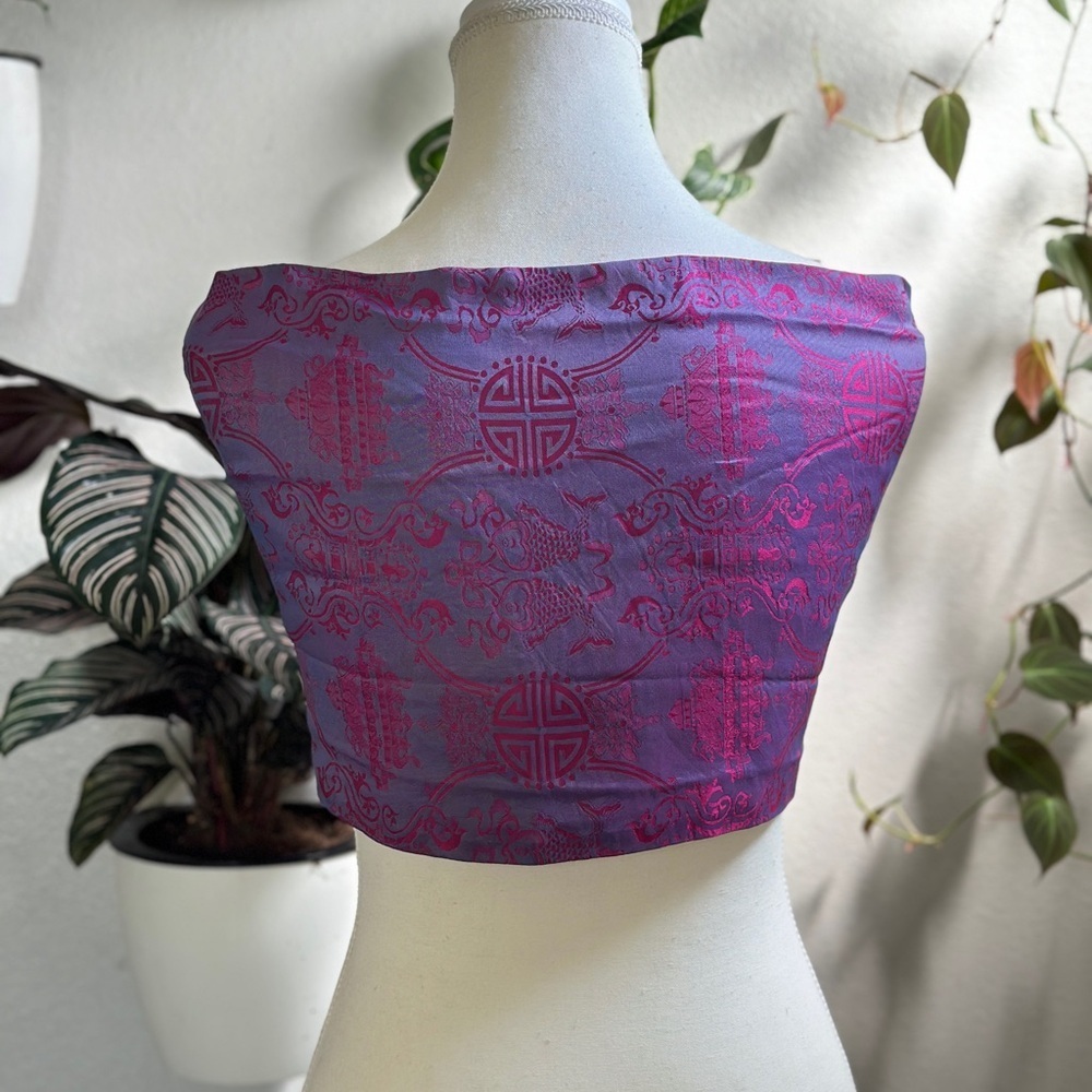 Purple & Pink 100% Silk Jacquard Wrap / Scarf – 55” x 10.5” - Picture 2 of 4